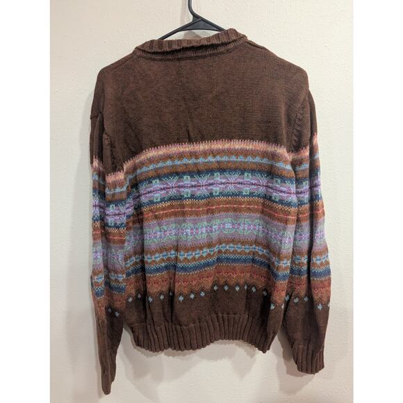 Vintage metal zip front brown earth tone cardigan by Heirloom Collectables, L - Picture 5 of 9